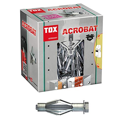 TOX Metall-Hohlraumdübel Acrobat M8 x 55 mm verzinkt mit metrischer Schraube M8 x 60 mm, für Befestigungen in Gipskartonplatten und geringen Hohlraumtiefen, 25 Stück, 035101171 von TOX