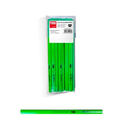 TOX Neo Zimmermannsbleistift, oval-vierkant, Neonfarben Grün, Härtegrad medium, für Strichbreiten von 1 – 2 mm, ungespitzt, 250 mm lang, 09790104 x 12stk von TOX