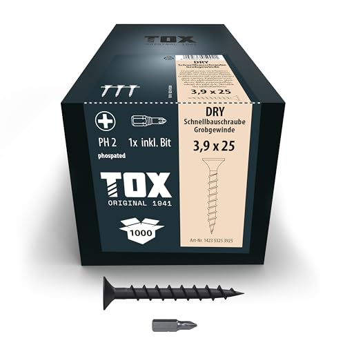 TOX Schnellbauschrauben DRY GG 3,9 x 25 mm, magaziniert für schnelle Montage mit Magazinschrauber, Grobgewinde, Gipskartonplatte auf Holz-Unterkonstruktion, 1000 Stück im Karton, 142353253925 TOX Schnellbauschrauben DRY GG 3,9 x 25 mm, magaziniert für schnelle Montage mit Magazinschrauber, Grobgewinde, Gipskartonplatte auf Holz-Unterkonstruktion, 1000 Stück im Karton, 142353253925 von TOX