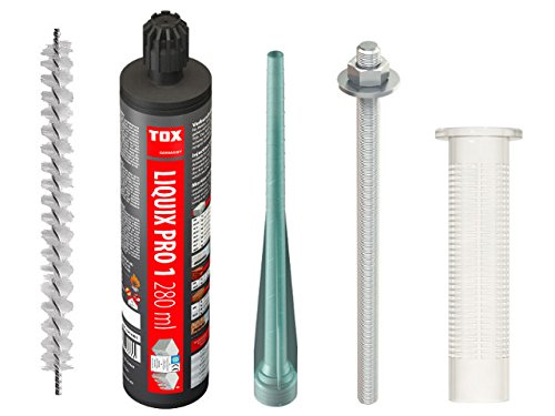 TOX Schwerlast Befestigungsset M10 Liquix Pro 1 styrolfrei 280 ml + 2 Gewindestange M10/130 Stix-VZ + 2 Siebhülse 16/85 Liquix Sleeve + Zylinderbürste von TOX