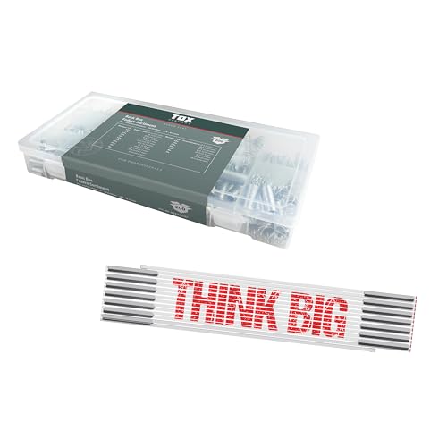 TOX Set mit Feder-Sortiment (200-tlg.) + THINK BIG 3m Zollstock, Zugfedern und Druckfedern in 20 Größen und Transportbox, Durchmesser 4,0-9,5 mm, Länge 10-79,5 mm + Meterstab, 094909157 von TOX