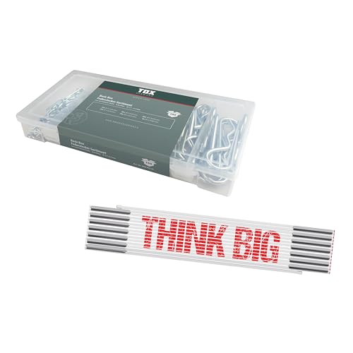 TOX Set mit Federstecker-Sortiment (150-tlg.) + THINK BIG 3m Zollstock, Federsplinten (vz.) in 6 Größen und Transportbox, Durchmesser 1,7-3,7 mm, Länge 25-60 mm + Meterstab, 094909153 von TOX