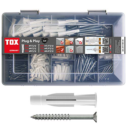 TOX Sortimentskoffer Plug & Play Dübel Set mit Allzweckdübel TRIKA 5x31 mm (60, 6x36 mm (70, 8x51 mm (30 St.) + passende Schrauben, für nahezu alle Baustoffe, 320-tlg, 01190101 von TOX