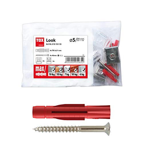 TOX Spiegelbefestigung Look, mit Allzweckdübel Tri 5x31 mm + passende Schrauben 4,0 x 40 mm und Spiegelklammern, 1 Set, 01010155 TOX Spiegelbefestigung Look, mit Allzweckdübel Tri 5x31 mm + passende Schrauben 4,0 x 40 mm und Spiegelklammern, 1 Set, 01010155 von TOX