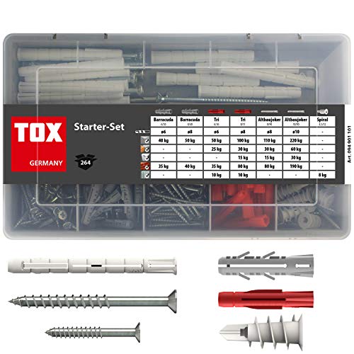 TOX Standard-Sortiment Starter Set, 264 tlg, für Standardbefestigungen in nahezu alle Baustoffe, Allzweck- + Spreiz- + Gipskartondübel + Altbaujoker + Schrauben, 1 Stück, 094901101 von TOX