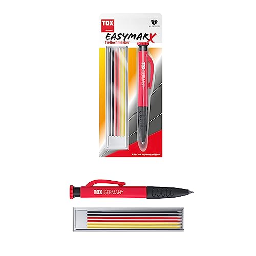 TOX Tieflochmarker easyMarx in Rot/Schwarz, mit 6x Ersatzminen 2,8x120 mm in verschiedenen Farben, für präzise Markierungen auf unterschiedlichen Oberflächen, 09770001 von TOX