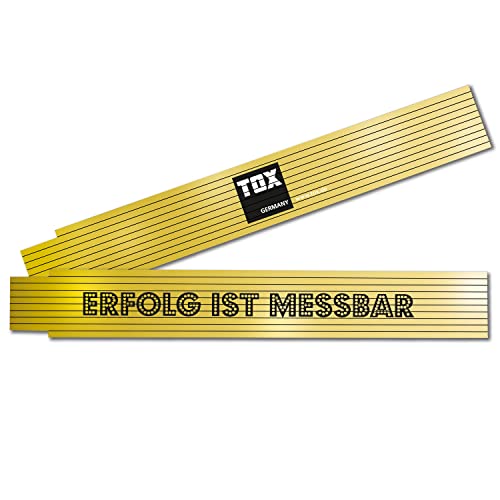 TOX Zollstock 2m in gelb - Meterstab mit Aufdruck Erfolg ist Messbar - Gliedermaßstab aus Buchenholz mit Winkelmessfunktion und farbigen Dezimalzahlen - Genauigkeitsklasse III - 9969005-1 Stück, Gold von TOX