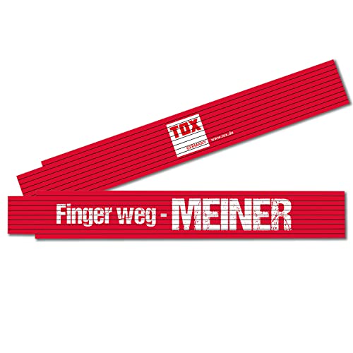 TOX Zollstock 2m in rot - Meterstab mit Aufdruck Finger Weg Meiner - Gliedermaßstab aus Buchenholz mit Winkelmessfunktion und farbigen Dezimalzahlen - Genauigkeitsklasse III - 9969006-1 Stück von TOX