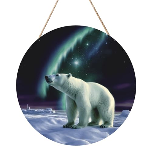 Door Sig Personalisiertes Willkommensschild, Holzschild für Haustür, Eisbären, Nordlichter, Holzschilder, unlackiertes Holzschild mit Schnur, Heimdekoration, Gartenschild für Garten, Hof Door Sig Personalisiertes Willkommensschild, Holzschild für Haustür, Eisbären, Nordlichter, Holzschilder, unlackiertes Holzschild mit Schnur, Heimdekoration, Gartenschild für Garten, Hof von TOXOCMDKLE