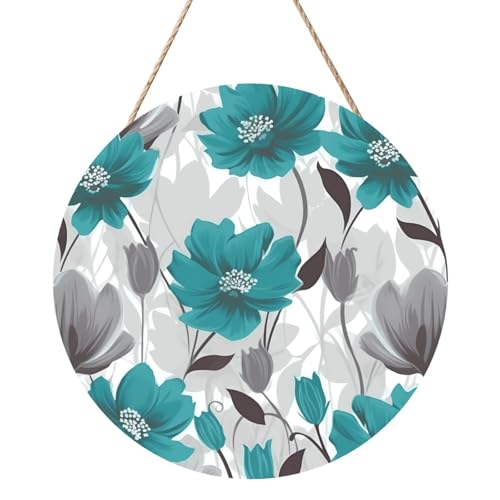 Door Sig Personalisiertes Willkommensschild, Holzschild für Haustür, blaugrün, grau und weiß, florales Holzschild, unlackiertes Holzschild mit Schnur, Heimdekoration, Gartenschild für Garten, Hof Door Sig Personalisiertes Willkommensschild, Holzschild für Haustür, blaugrün, grau und weiß, florales Holzschild, unlackiertes Holzschild mit Schnur, Heimdekoration, Gartenschild für Garten, Hof von TOXOCMDKLE