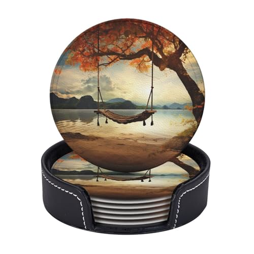 Getränkeuntersetzer, 6er-Set mit Halter, Leder-Untersetzer für Getränke, Herbstschaukel und Baum-Untersetzer, Tischschutz, Tassenmatte, Heimdekoration, Kaffeetassenmatte für Küche, Esszimmer Getränkeuntersetzer, 6er-Set mit Halter, Leder-Untersetzer für Getränke, Herbstschaukel und Baum-Untersetzer, Tischschutz, Tassenmatte, Heimdekoration, Kaffeetassenmatte für Küche, Esszimmer von TOXOCMDKLE