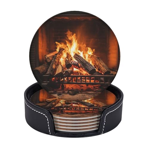Getränkeuntersetzer 6er-Set mit Halter, Leder-Untersetzer für Getränke, Brennholz, große Kamin-Untersetzer, Tischschutz, Tassenmatte, Heimdekoration, Kaffeetassenmatte für Küche, Esszimmer, Couchtisch Getränkeuntersetzer 6er-Set mit Halter, Leder-Untersetzer für Getränke, Brennholz, große Kamin-Untersetzer, Tischschutz, Tassenmatte, Heimdekoration, Kaffeetassenmatte für Küche, Esszimmer, Couchtisch von TOXOCMDKLE