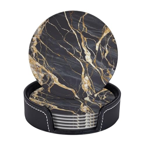 Getränkeuntersetzer mit Halter, Leder-Untersetzer für Getränke, Marmor-Untersetzer, Tischschutz, Tassenmatte, Heimdekoration, Kaffeetassenmatte für Küche, Esszimmer, Couchtisch, 6 Stück Getränkeuntersetzer mit Halter, Leder-Untersetzer für Getränke, Marmor-Untersetzer, Tischschutz, Tassenmatte, Heimdekoration, Kaffeetassenmatte für Küche, Esszimmer, Couchtisch, 6 Stück von TOXOCMDKLE