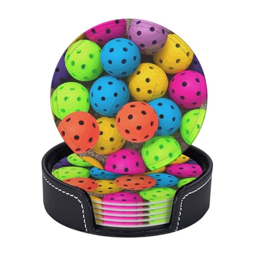 Getränkeuntersetzer mit Halter, Leder-Untersetzer für Getränke, Pickleball-Bälle, Farbmuster, Tischschutz, Tassenmatte, Heimdekoration, Kaffeetassenmatte für Küche, Esszimmer, Couchtisch, 6 Stück Getränkeuntersetzer mit Halter, Leder-Untersetzer für Getränke, Pickleball-Bälle, Farbmuster, Tischschutz, Tassenmatte, Heimdekoration, Kaffeetassenmatte für Küche, Esszimmer, Couchtisch, 6 Stück von TOXOCMDKLE