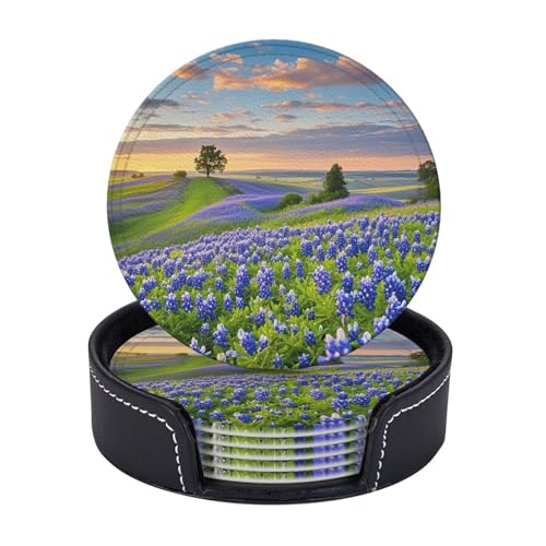 Getränkeuntersetzer mit Halter, Leder-Untersetzer für Getränke, Texas, Bluebonnets, Landschafts-Untersetzer, Tischschutz, Tassenmatte, Heimdekoration, Kaffeetassenmatte für Küche, Esszimmer Getränkeuntersetzer mit Halter, Leder-Untersetzer für Getränke, Texas, Bluebonnets, Landschafts-Untersetzer, Tischschutz, Tassenmatte, Heimdekoration, Kaffeetassenmatte für Küche, Esszimmer von TOXOCMDKLE