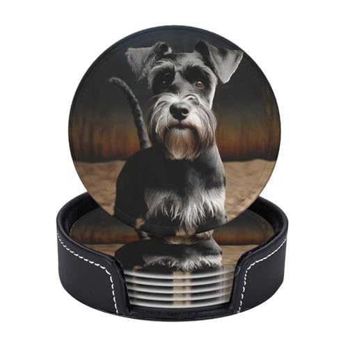 Getränkeuntersetzer mit Halter, Leder-Untersetzer für Getränke, Tierschnauzer, Hund, Untersetzer, Tischschutz, Tassenmatte, Heimdekoration, Kaffeetassenmatte für Küche, Esszimmer, Couchtisch, 6 Stück Getränkeuntersetzer mit Halter, Leder-Untersetzer für Getränke, Tierschnauzer, Hund, Untersetzer, Tischschutz, Tassenmatte, Heimdekoration, Kaffeetassenmatte für Küche, Esszimmer, Couchtisch, 6 Stück von TOXOCMDKLE