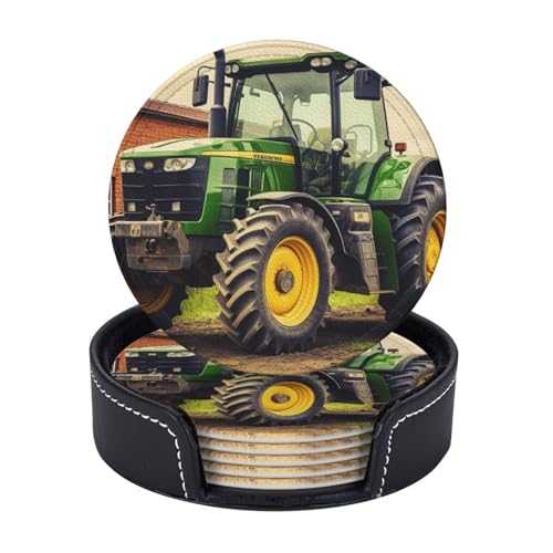 Getränkeuntersetzer mit Halter, Leder-Untersetzer für Getränke, Traktor, Tischschutz, Tassenmatte, Heimdekoration, Kaffeetassenmatte für Küche, Esszimmer, Couchtisch, 6 Stück Getränkeuntersetzer mit Halter, Leder-Untersetzer für Getränke, Traktor, Tischschutz, Tassenmatte, Heimdekoration, Kaffeetassenmatte für Küche, Esszimmer, Couchtisch, 6 Stück von TOXOCMDKLE