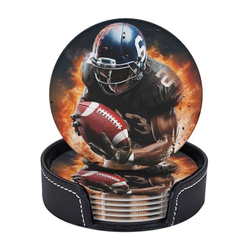 Getränkeuntersetzer mit Halter, Leder-Untersetzer für Getränke, coole American Football-Untersetzer, Tischschutz, Tassenmatte, Heimdekoration, Kaffeetassenmatte für Küche, Esszimmer, Couchtisch, 6 Getränkeuntersetzer mit Halter, Leder-Untersetzer für Getränke, coole American Football-Untersetzer, Tischschutz, Tassenmatte, Heimdekoration, Kaffeetassenmatte für Küche, Esszimmer, Couchtisch, 6 von TOXOCMDKLE