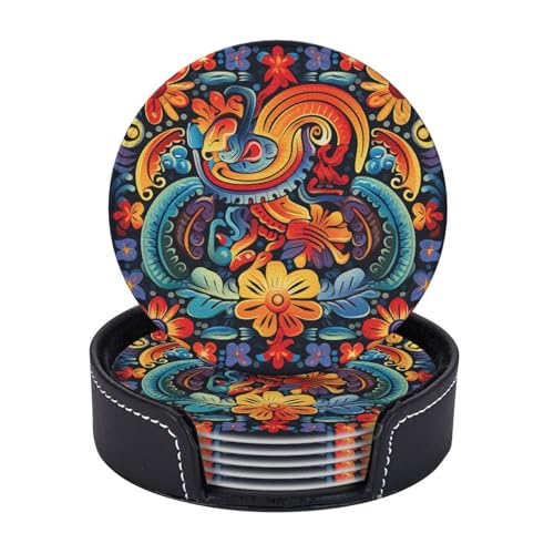 Getränkeuntersetzer mit Halter, Leder-Untersetzer für Getränke, mexikanische Untersetzer, Tischschutz, Tassenmatte, Heimdekoration, Kaffeetassenmatte für Küche, Esszimmer, Couchtisch, 6 Stück Getränkeuntersetzer mit Halter, Leder-Untersetzer für Getränke, mexikanische Untersetzer, Tischschutz, Tassenmatte, Heimdekoration, Kaffeetassenmatte für Küche, Esszimmer, Couchtisch, 6 Stück von TOXOCMDKLE