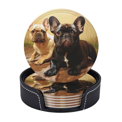 Getränkeuntersetzer mit Halter, Leder-Untersetzer für Getränke, niedliche französische Bulldogge, Grafik-Untersetzer, Tischschutz, Tassenmatte, Heimdekoration, Kaffeetassenmatte für Küche, Esszimmer Getränkeuntersetzer mit Halter, Leder-Untersetzer für Getränke, niedliche französische Bulldogge, Grafik-Untersetzer, Tischschutz, Tassenmatte, Heimdekoration, Kaffeetassenmatte für Küche, Esszimmer von TOXOCMDKLE