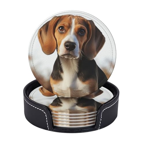 Getränkeuntersetzer mit Halter, Leder-Untersetzer für Getränke, niedlicher Beagle-Hund, Tischschutz, Tassenmatte, Heimdekoration, Kaffeetassenmatte für Küche, Esszimmer, Couchtisch, 6 Stück Getränkeuntersetzer mit Halter, Leder-Untersetzer für Getränke, niedlicher Beagle-Hund, Tischschutz, Tassenmatte, Heimdekoration, Kaffeetassenmatte für Küche, Esszimmer, Couchtisch, 6 Stück von TOXOCMDKLE