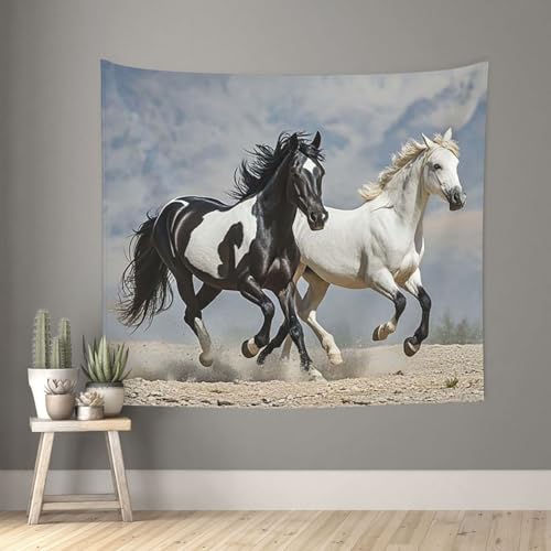TOXOCMDKLE Ästhetischer Wandteppich, Wandteppich für Wohnzimmer, schwarz-weiße Pferde, laufende Wandteppiche, Heimdekoration, Decke, Wandkunst, Banner, Poster für Schlafzimmer, Wohnheim, 130 x 152 cm TOXOCMDKLE Ästhetischer Wandteppich, Wandteppich für Wohnzimmer, schwarz-weiße Pferde, laufende Wandteppiche, Heimdekoration, Decke, Wandkunst, Banner, Poster für Schlafzimmer, Wohnheim, 130 x 152 cm von TOXOCMDKLE
