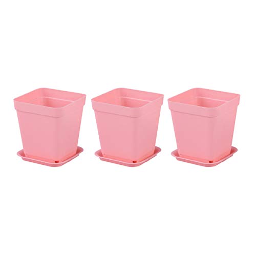 6 Stück Kunststoff Blumentöpfe mit Untertassen Quadratische Pflanzgefäße Mini Garten Blumentopf mit Topf Tablett für Indoor Outdoor Hausgarten Terrasse Rosa von TOYANDONA