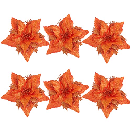 6st Dekorative Kunstblumen Künstliche Weihnachtsblume Rote Christbaumschmuck Weihnachtsblumen Oranger Weihnachtsstern Glitzernde Gefälschte Blumenbaum Draussen 6st Dekorative Kunstblumen Künstliche Weihnachtsblume Rote Christbaumschmuck Weihnachtsblumen Oranger Weihnachtsstern Glitzernde Gefälschte Blumenbaum Draussen von TOYANDONA
