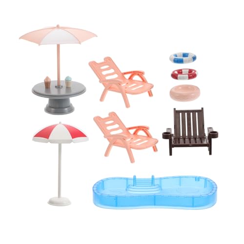 TOYANDONA 1 Satz Puppenhaus-Schwimmbad Mini-Modell Mini-hausstuhlmodell Miniatur-strandspielset Puppenhaus-strandmöbel Mini-strandkorb Mini- -schwimmbadzubehör Mini-liegestuhl Plastik von TOYANDONA