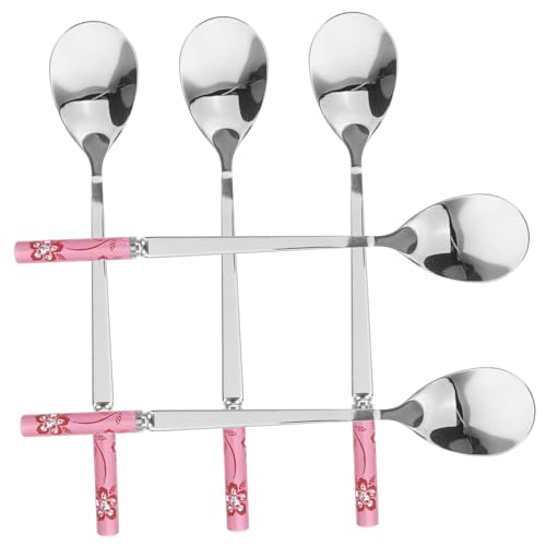 TOYANDONA 1 Satz Tragbarer Esslöffel Cappuccino -löffel Kaffeelöffel Form Rührlöffel Für Kaffeebar Rührer Wüstenlöffel Dessertlöffel Küchenlöffel Eislöffel Rostfreier Stahl Rosa 5 Stück von TOYANDONA