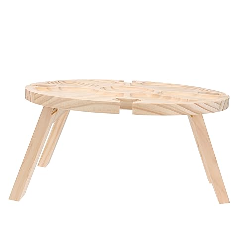 TOYANDONA 1 Stück Holztisch Klappbar für Garten Picknick Faltbarer Weintisch Runder mit Glashalter Tragbar für Outdoor Veranstaltungen Khaki von TOYANDONA