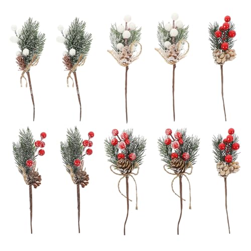 TOYANDONA 10 Stück Künstliche Weihnachts-Picks Spray Weihnachten Blumen-Picks Künstliche Tannennadel Zweig Stiel Tannenzapfen Beeren-Picks Für DIY Urlaub Girlande Blumenarrangement Kranz von TOYANDONA