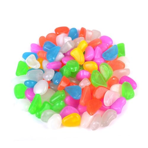 TOYANDONA 100 Stück Leuchtende Kieselsteine im Dunkeln Bunte Dekosteine für Aquarium Garten und Teich Künstliche Trommelsteine als Fischbecken Schmuck Strahlende Pebble Stones für von TOYANDONA