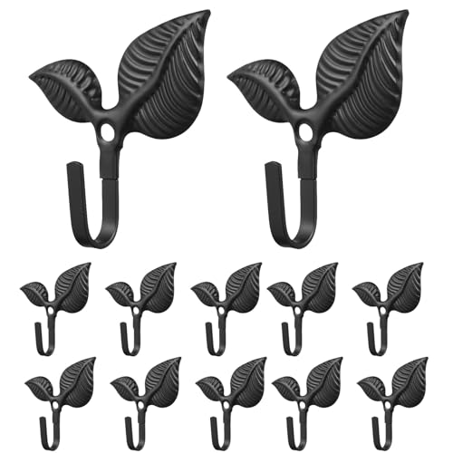 TOYANDONA 12 Stück Vintage-Wandhaken mit Blättern – Rustikaler dekorativer Huthalter aus Gusseisen – Retro-Kleider-Schlüsselhalter, robuste Metallgarderobe von TOYANDONA