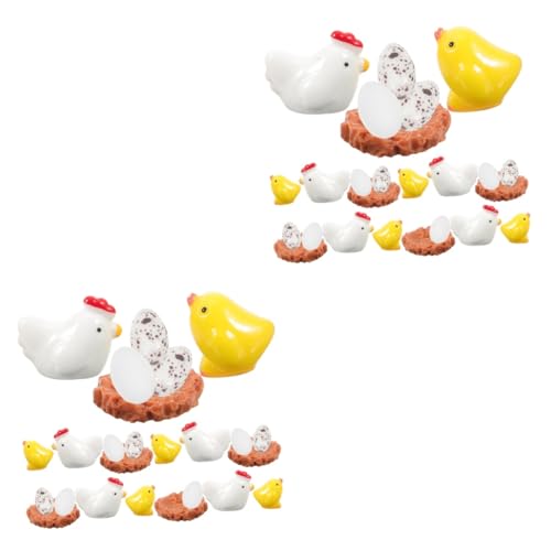 TOYANDONA 2 Sätze Miniature Hühnerfiguren Dekorative Gartenornamente für Feengärten Schreibtisch und Terrarien Teiliges mit Hühnern Eiern und Nestern für Kreative von TOYANDONA