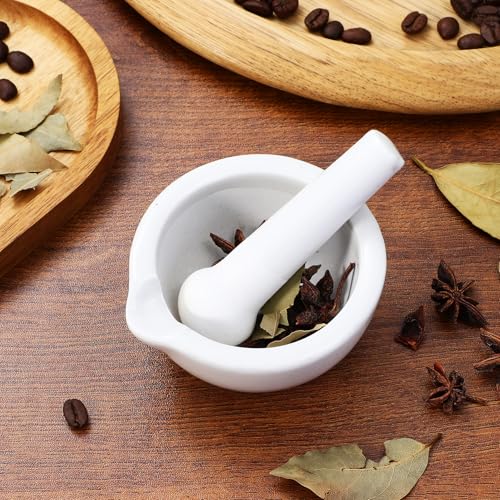 TOYANDONA 2 Sätze Porzellan und Stößel Kleine mit Ergonomischem Stößel zum Mahlen von Gewürzen Babybrei und Kräutern Praktische Ausgießnase für Einfaches Ausgießen von TOYANDONA