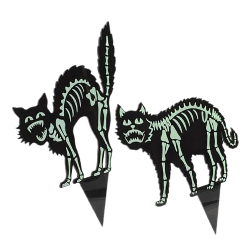 TOYANDONA 2 Stück Acryl Leuchtende Halloween Katzen Gartenstecker Garten Deko Außen Zeichen Gruselige Nachtlicht Katzen für Halloween Party Außenbereich von TOYANDONA