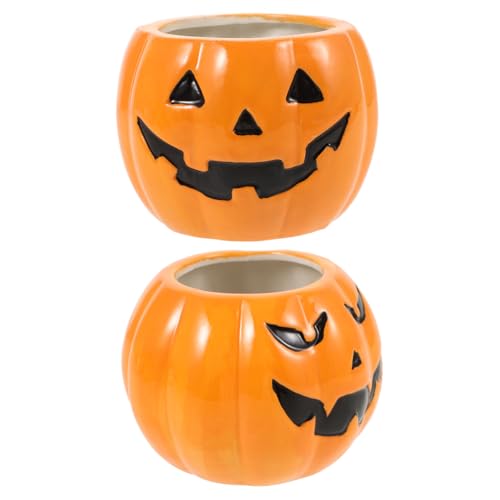 TOYANDONA 2 Stück Halloween Kürbis Pflanzengefäße Dekorative Keramik Töpfe für Sukkulenten und Blumen für Herbstdekoration und Gartenpflanzen von TOYANDONA