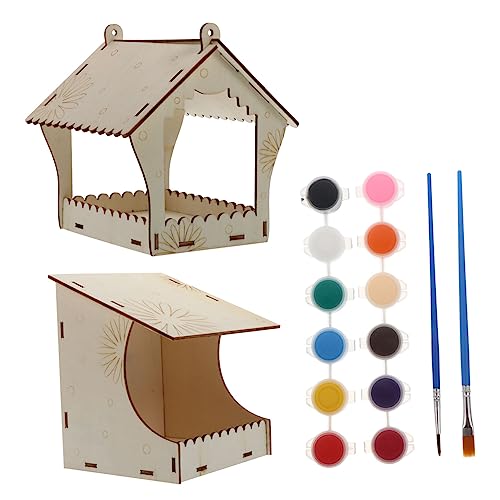 TOYANDONA 2 Stück Holz Vogelfutterspender Praktischer Futterdispenser für Wildvögel Einfache und Dekoratives Design mit Sonnenblumen Muster für Garten und Balkon von TOYANDONA