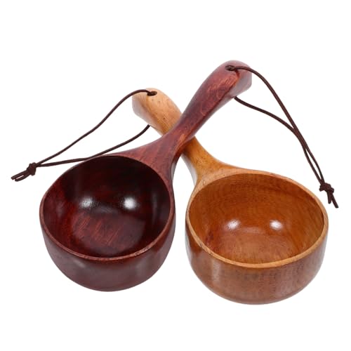 TOYANDONA 2 Stück Holzlöffel Mehrfunktionale Suppenkelle aus Holz mit Langem Griff Stabile und Praktische Schöpfkelle für Küche und Restaurant Natürlicher Kochlöffel für Suppen und Reis von TOYANDONA