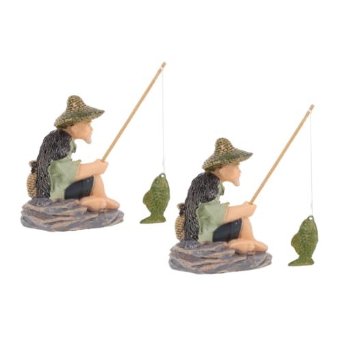 TOYANDONA 2 Stück Miniatur Fischerfigur Aquariumdekoration Farbecht Vielseitig Einsetzbar für Süß Meerwasserfische Kompakt Platzsparend für Bonsai und Fischbecken von TOYANDONA