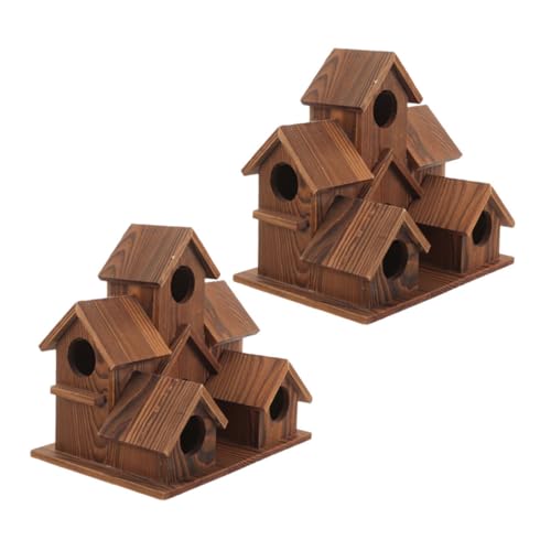 TOYANDONA 2 Stück Teiliges Rustikales Vogelhaus aus Naturholz Wetterfestes Gartenvogelhaus mit Futterstelle Sicherer Nistplatz im Landhausstil Robuste Nisthilfe für Wildvögel im Garten und von TOYANDONA