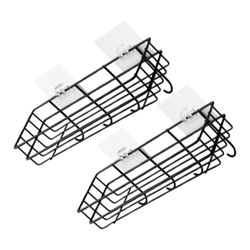 TOYANDONA 2 Stück Teiliges Schwarzes Eisen wandregal mit Haken Punch freies Badezimmer aufbewahrungsregal Rostfrei Belüftet Platzsparend für Shampoo Kosmetik und Küchenutensilien von TOYANDONA