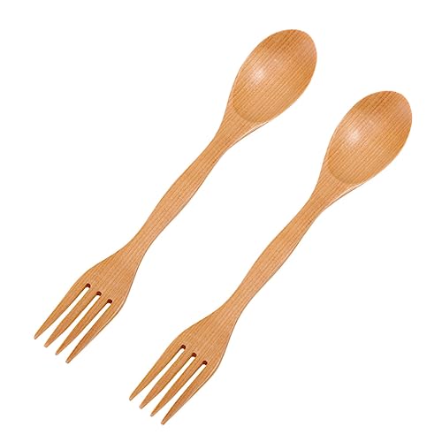 TOYANDONA 2 Stück Teiliges aus Langlebigem Löffel und Gabel Ergonomisch Geformt Mini für Umweltfreundlich und Kratzfest Japanischer Stil Original Holzfarbe von TOYANDONA