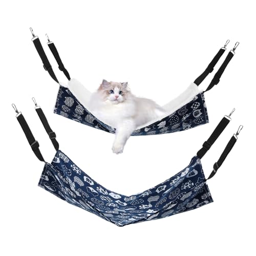 TOYANDONA 2 Stück Verstellbare Katzenhängematte für Käfig Reversible Strapazierfähige Pet Hängematte mit Weichem Einfach zu Montieren für Gemütliche Ruhe und Spielspaß von TOYANDONA
