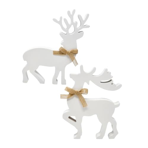 TOYANDONA 2stücke Holz-Rentier Weiß Rustikales Design Für Fensterbänke Tische Regale Weihnachtsdekorationsfiguren von TOYANDONA
