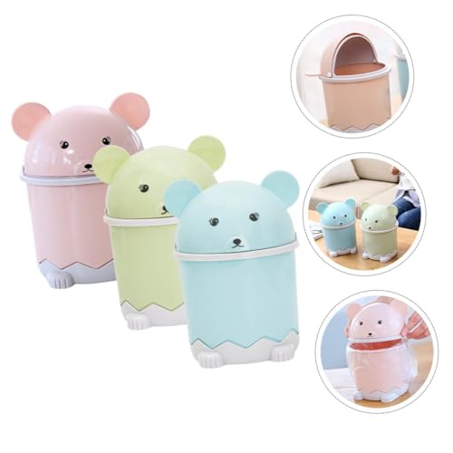 TOYANDONA 3 Stück Mini Desktop Mülleimer mit Klappdeckel Kleine Aufbewahrungsbehälter in Blau Grün Kompakt und Platzsparend für Schlafzimmer Büro und Kinderzimmer Leichter von TOYANDONA