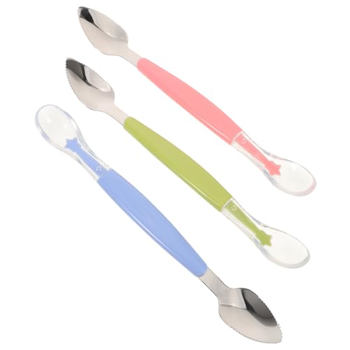 TOYANDONA 3stücke Silikonlöffel Fütterung Mit Edelstahlspitze Babylöffel Zum Abschaben Von Obst Und Beeren Weiche Silikonspitze Für Sanftes Füttern Kinderlöffel Für Erste Mahlzeiten von TOYANDONA