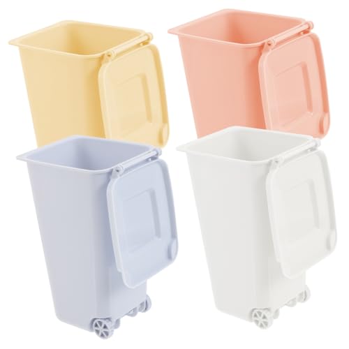 TOYANDONA 4 Stück Kleine Desktop mülleimer mit Deckel Bunte Tischabfalleimer Platzsparend Leichte Mülltonnen für Büro Küche Wohnzimmer Badezimmer von TOYANDONA