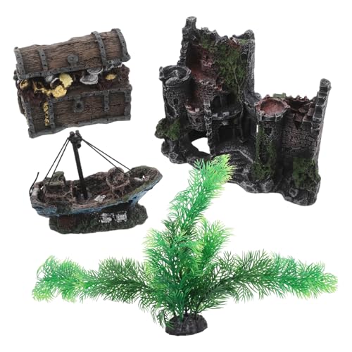 TOYANDONA 4 Stück Teiliges Aquarium-dekorationsset mit Antikem Schloss Schiffswrack Realistischen Kunstpflanzen und Harz-schatztruhe Versteckter Unterschlupf für Fische und Garnelen TOYANDONA 4 Stück Teiliges Aquarium-dekorationsset mit Antikem Schloss Schiffswrack Realistischen Kunstpflanzen und Harz-schatztruhe Versteckter Unterschlupf für Fische und Garnelen von TOYANDONA